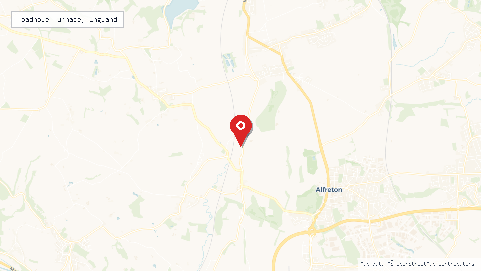 Street map of Toadhole Furnace, England with location pin