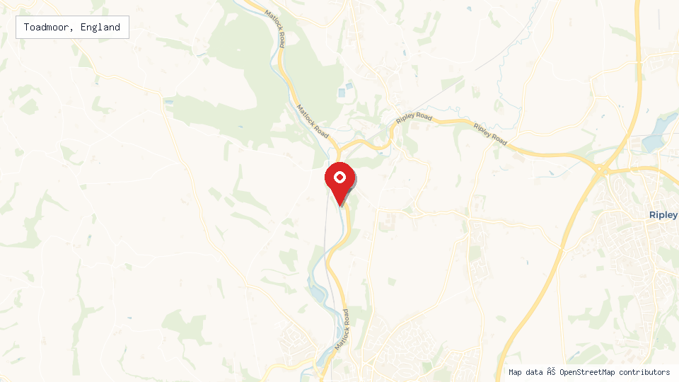 Street map of Toadmoor, England with location pin
