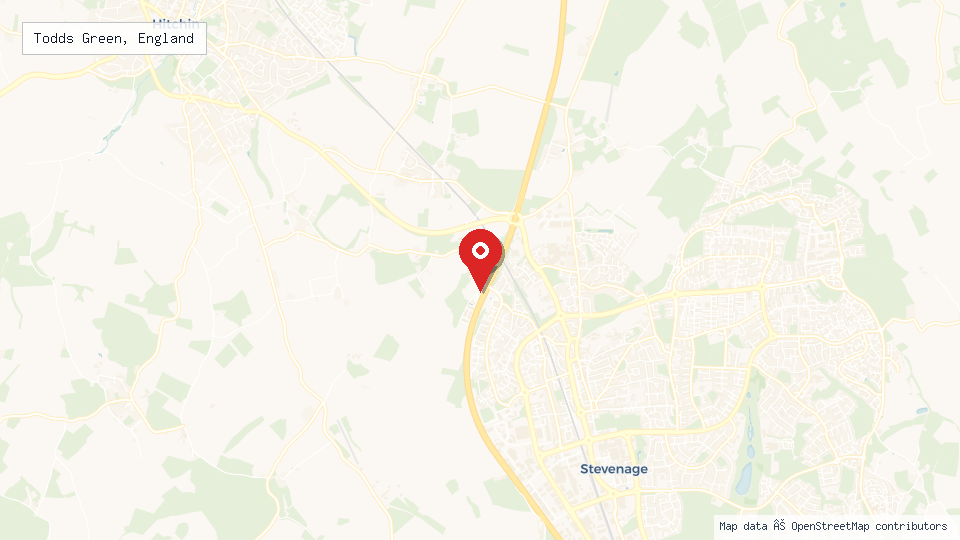 Street map of Todds Green, England with location pin