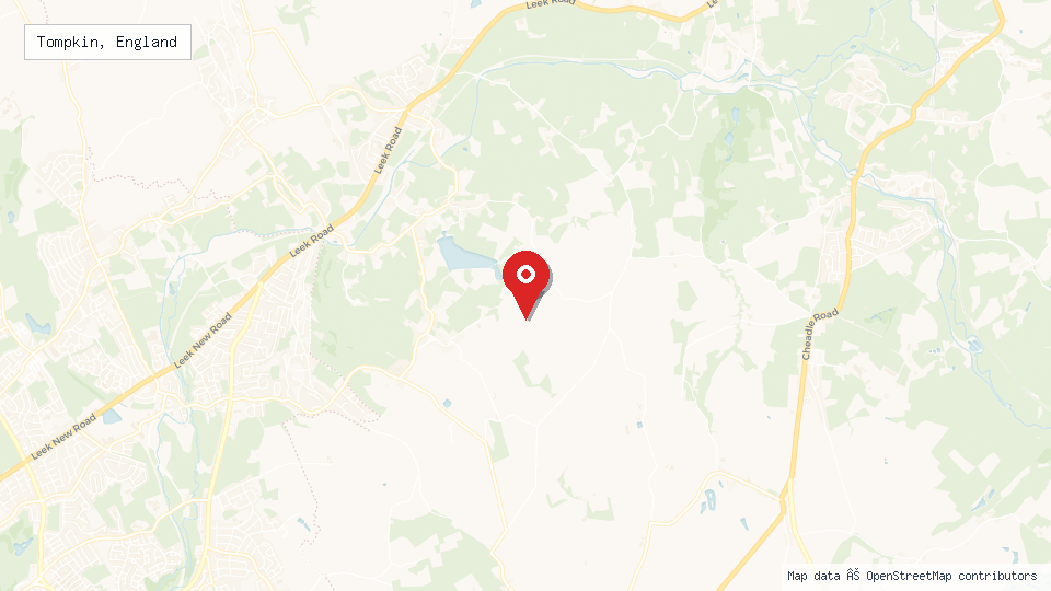 Street map of Tompkin, England with location pin