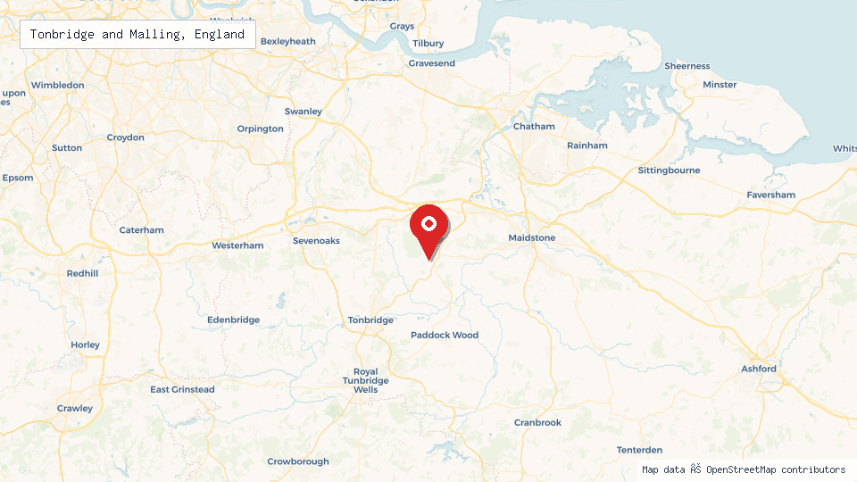 Street map of Tonbridge and Malling, England with location pin