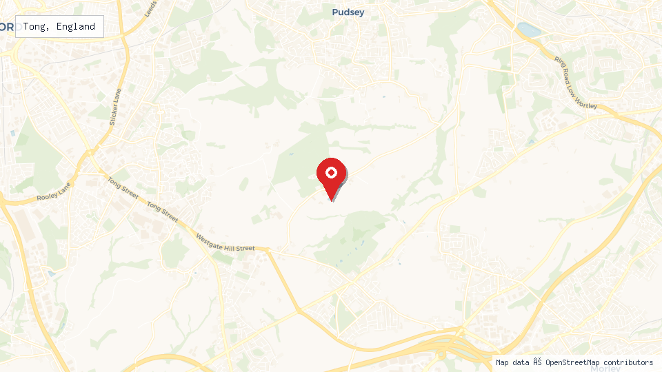 Street map of Tong, England with location pin
