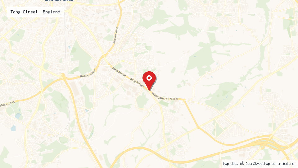 Street map of Tong Street, England with location pin