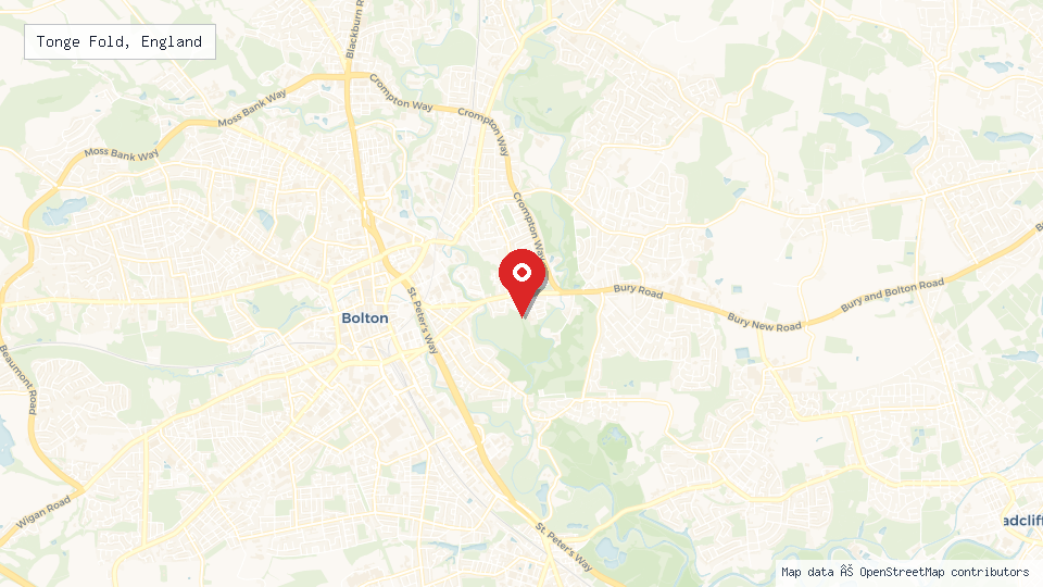 Street map of Tonge Fold, England with location pin