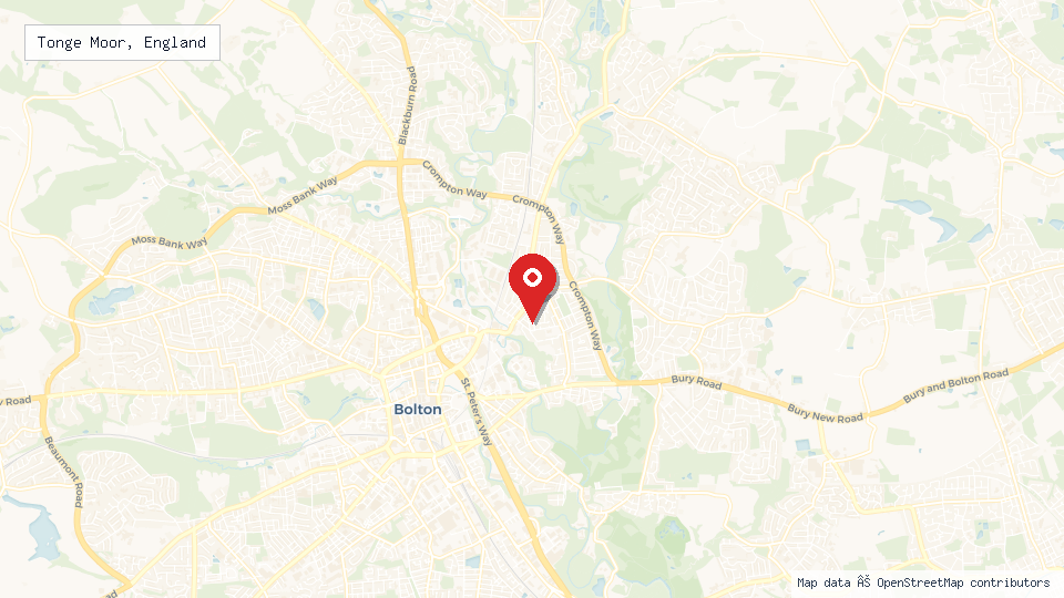 Street map of Tonge Moor, England with location pin