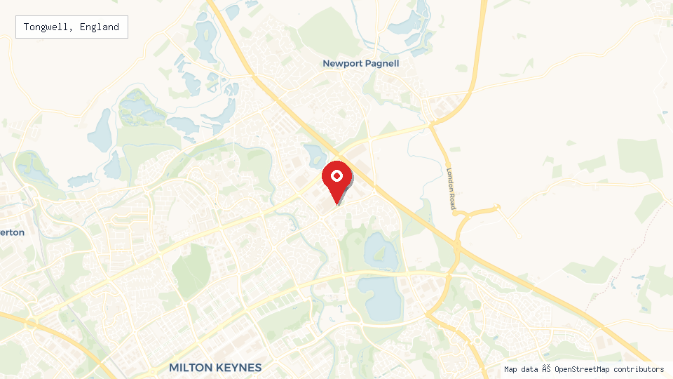 Street map of Tongwell, England with location pin