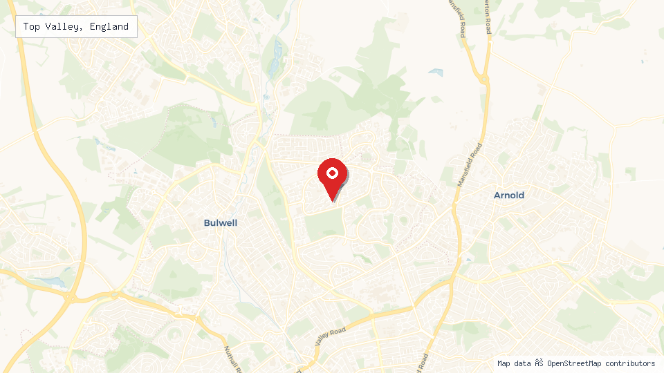 Street map of Top Valley, England with location pin