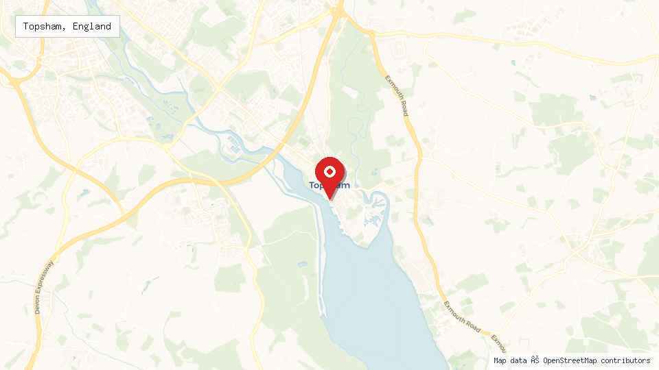 Street map of Topsham, England with location pin