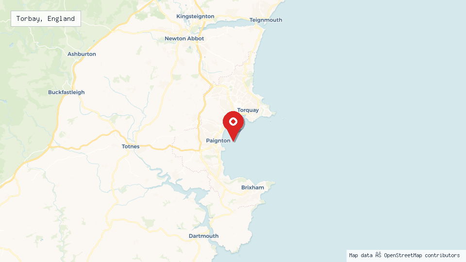 Street map of Torbay, England with location pin
