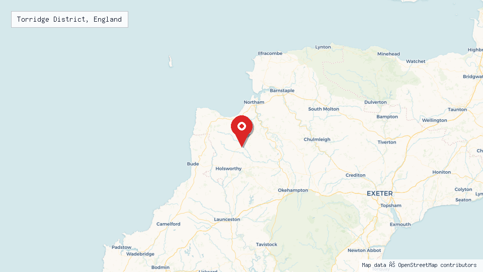 Street map of Torridge District, England with location pin