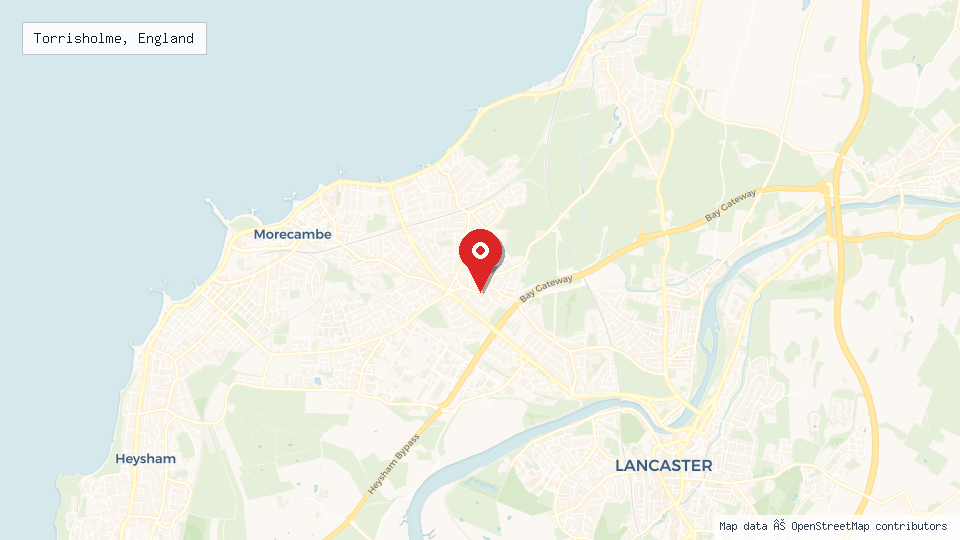 Street map of Torrisholme, England with location pin