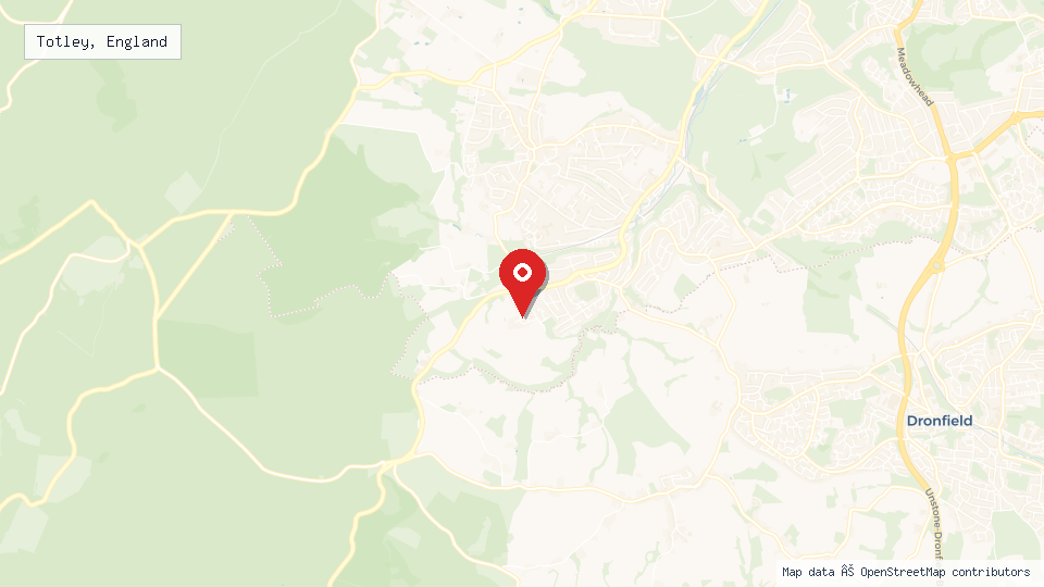 Street map of Totley, England with location pin