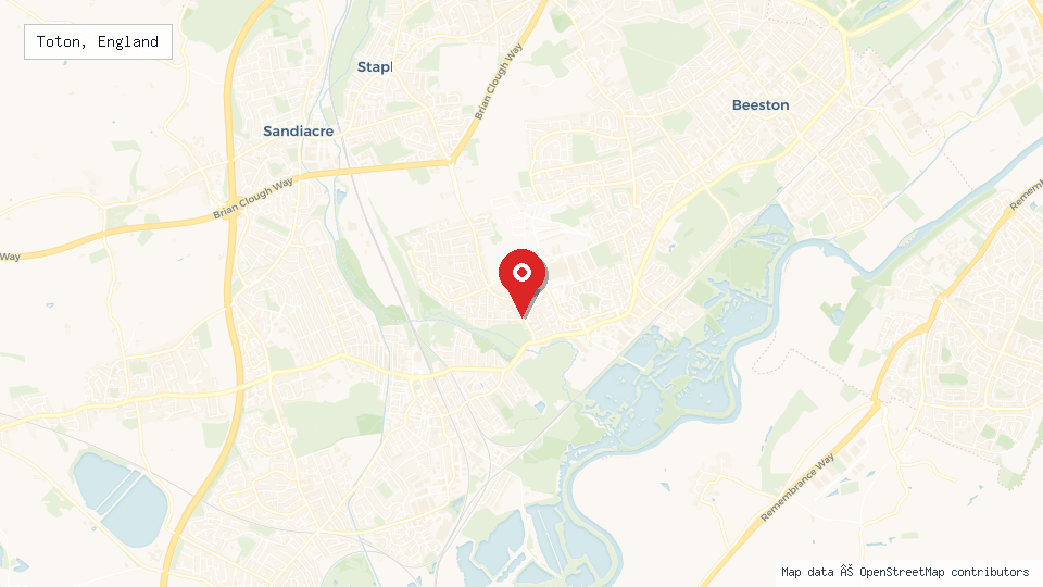 Street map of Toton, England with location pin
