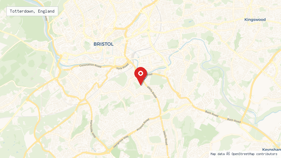 Street map of Totterdown, England with location pin