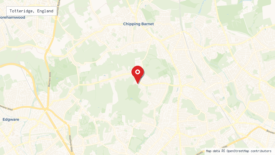 Street map of Totteridge, England with location pin