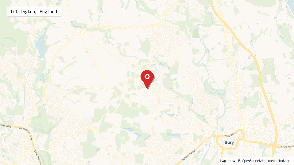 Street map of Tottington, England with location pin