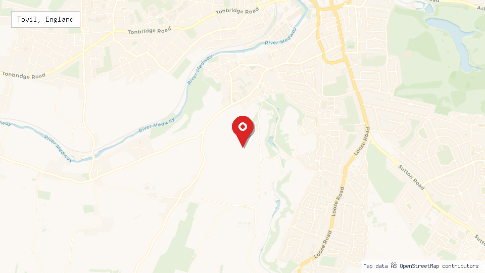 Street map of Tovil, England with location pin