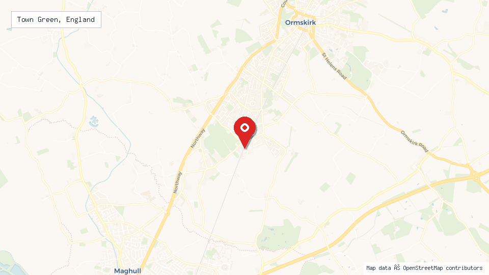 Street map of Town Green, England with location pin
