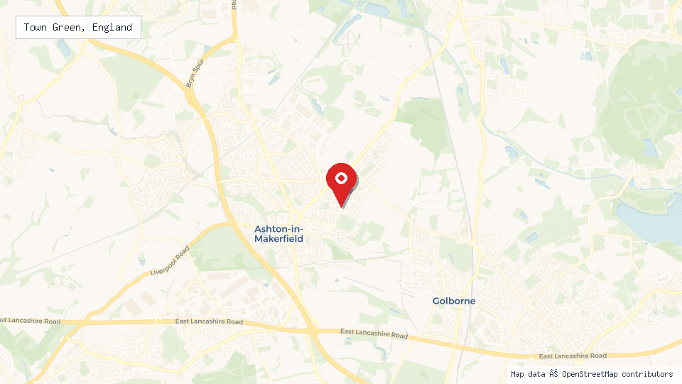 Street map of Town Green, England with location pin