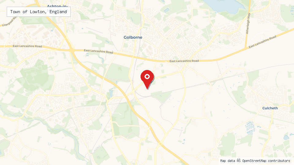 Street map of Town of Lowton, England with location pin