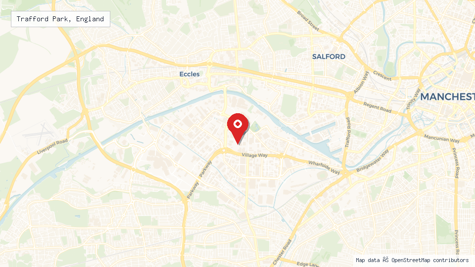 Street map of Trafford Park, England with location pin