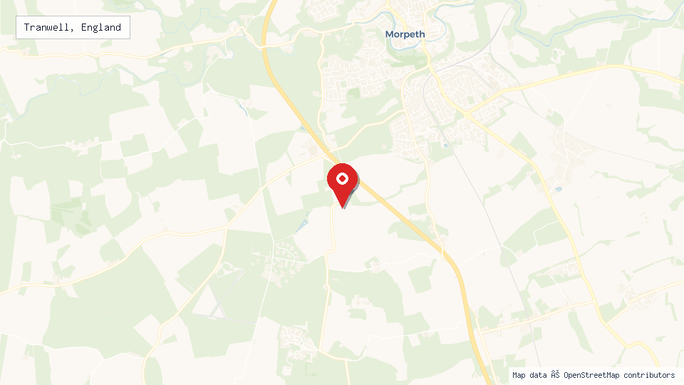 Street map of Tranwell, England with location pin