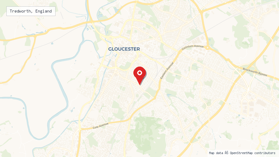 Street map of Tredworth, England with location pin