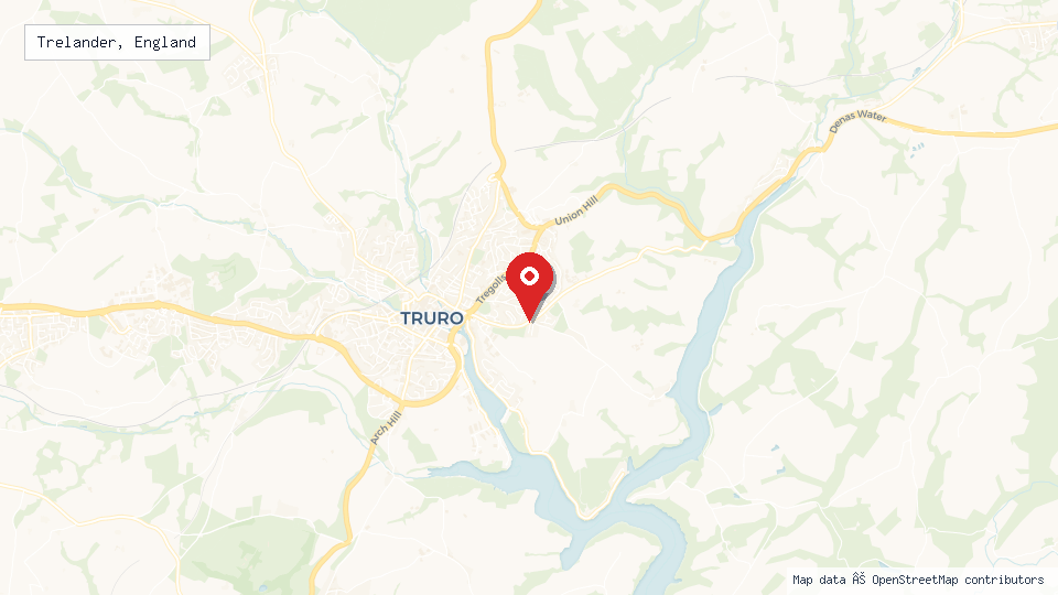 Street map of Trelander, England with location pin