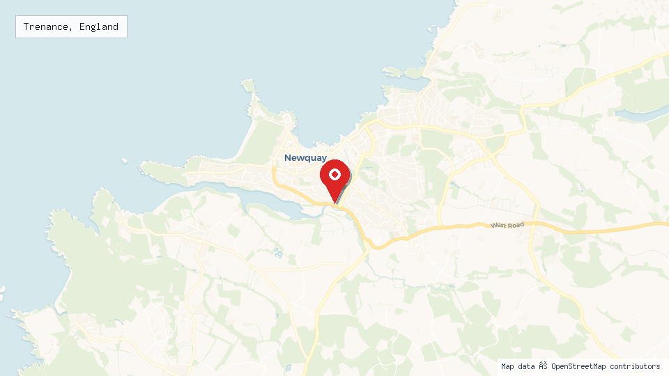 Street map of Trenance, England with location pin