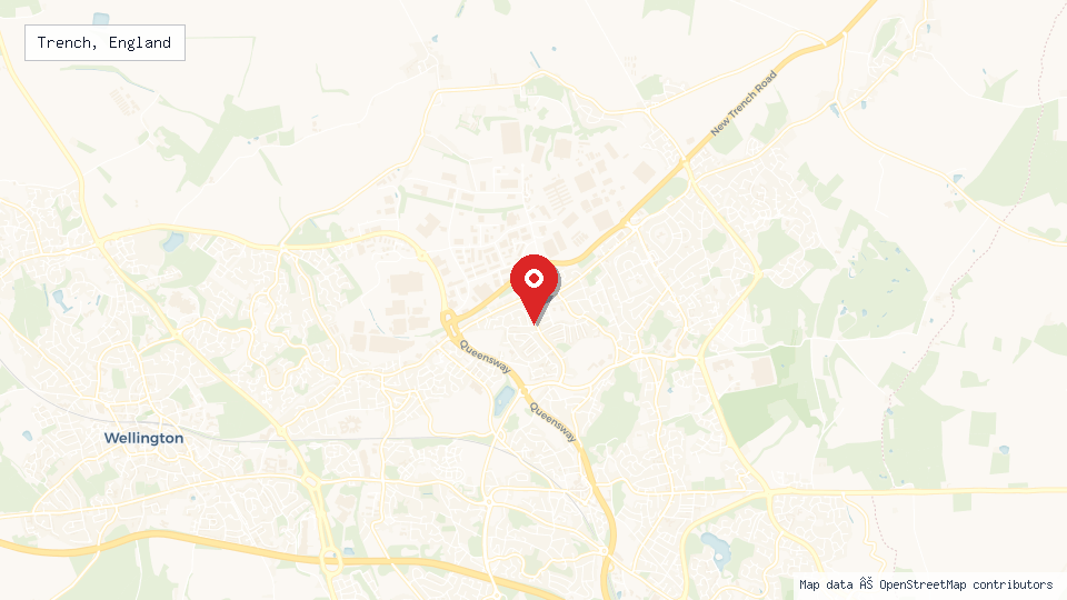 Street map of Trench, England with location pin
