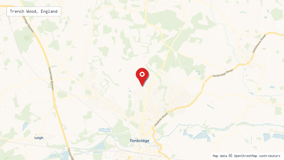 Street map of Trench Wood, England with location pin