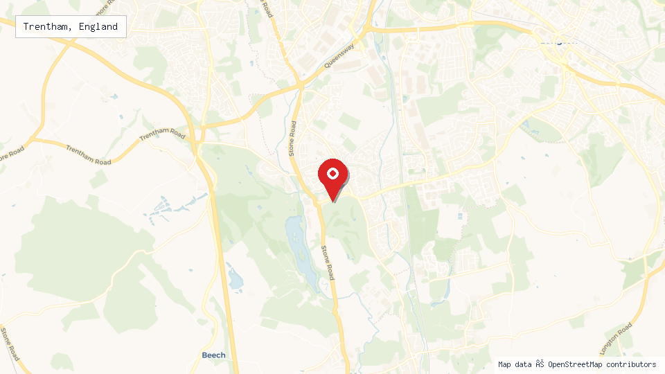 Street map of Trentham, England with location pin