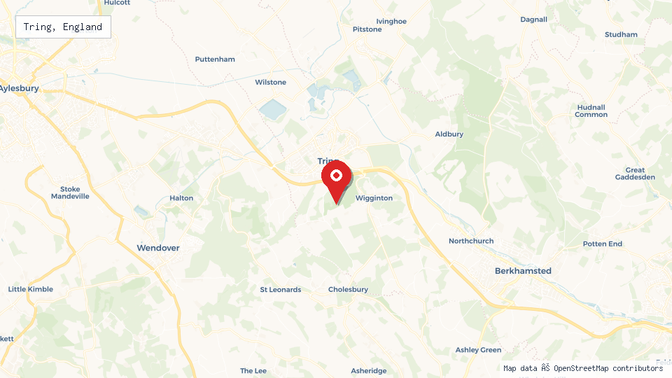 Street map of Tring, England with location pin