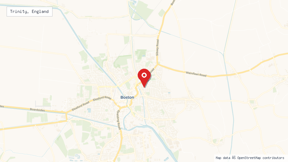 Street map of Trinity, England with location pin