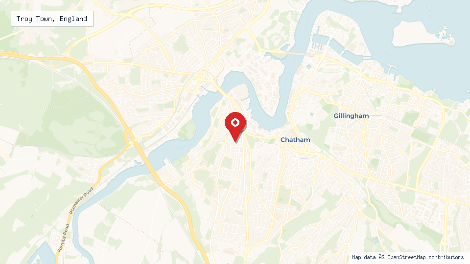 Street map of Troy Town, England with location pin
