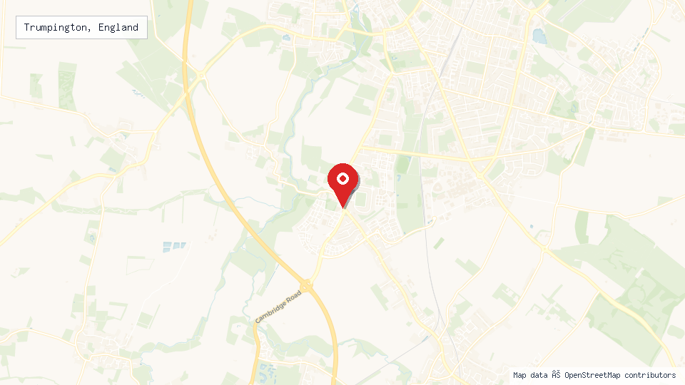 Street map of Trumpington, England with location pin