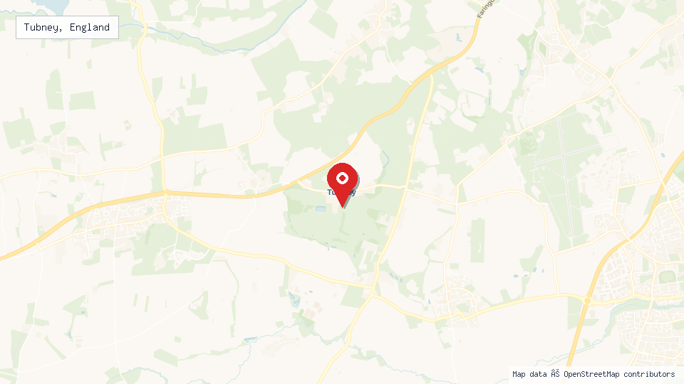 Street map of Tubney, England with location pin