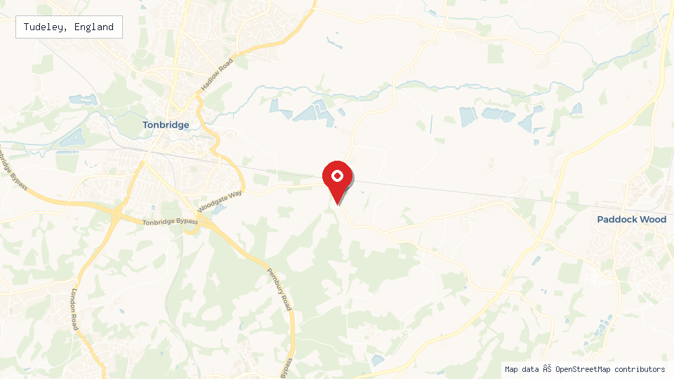 Street map of Tudeley, England with location pin