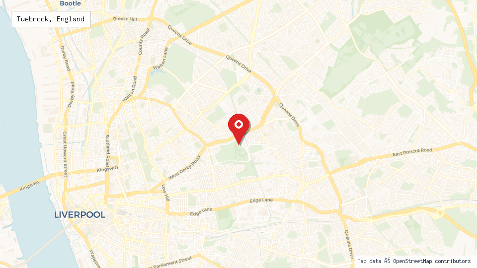 Street map of Tuebrook, England with location pin