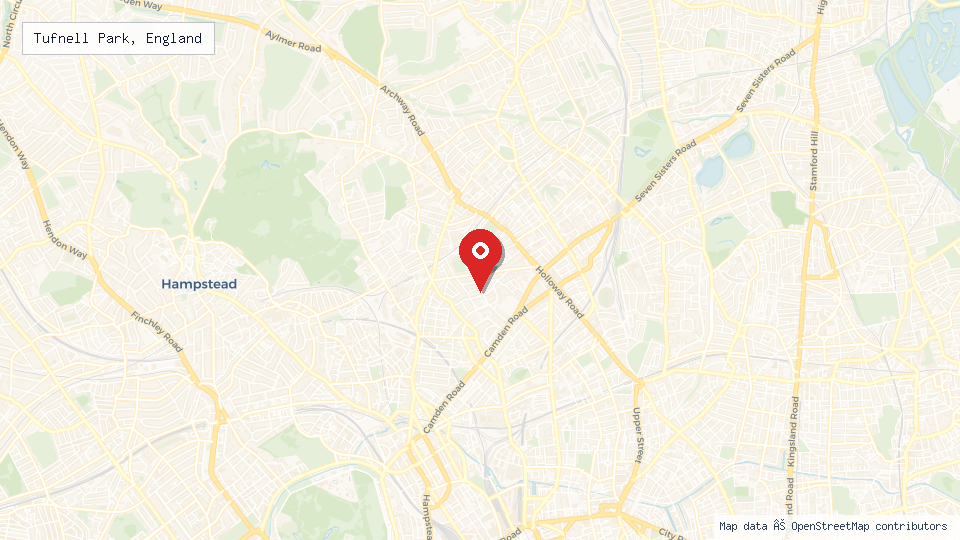 Street map of Tufnell Park, England with location pin