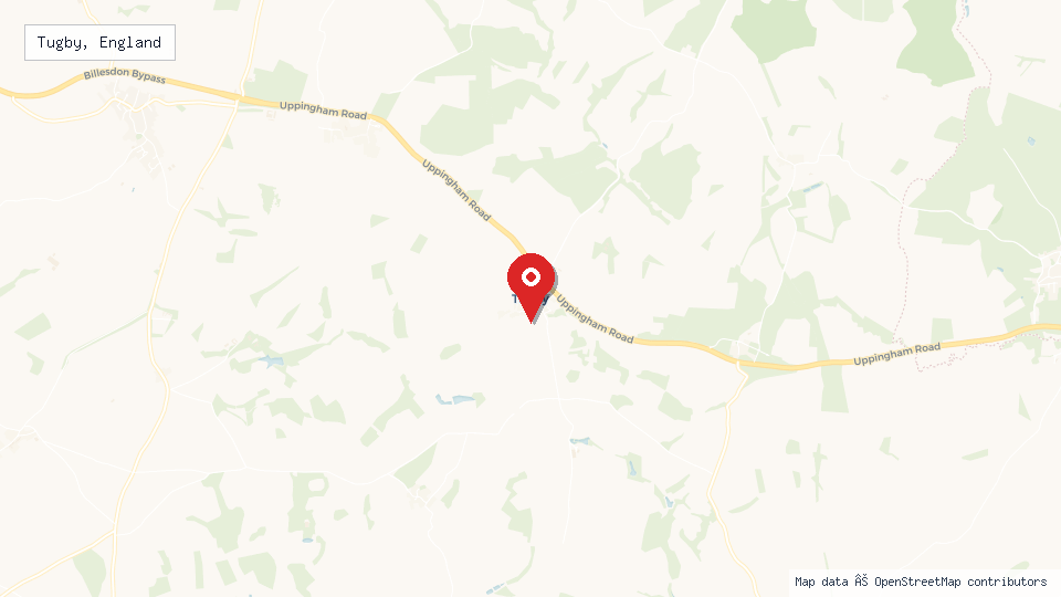 Street map of Tugby, England with location pin