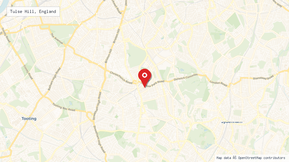 Street map of Tulse Hill, England with location pin