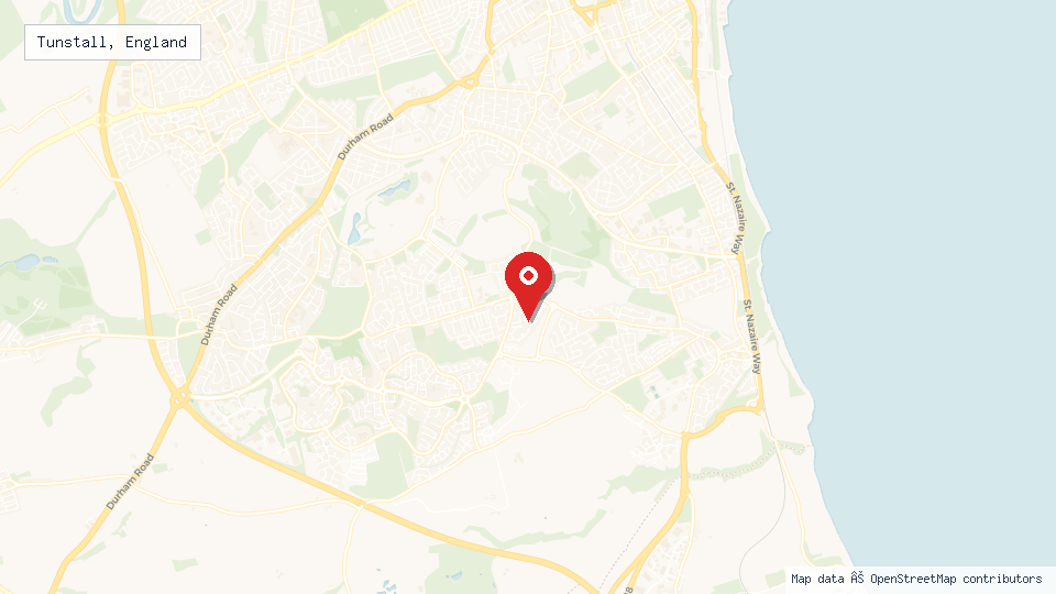 Street map of Tunstall, England with location pin