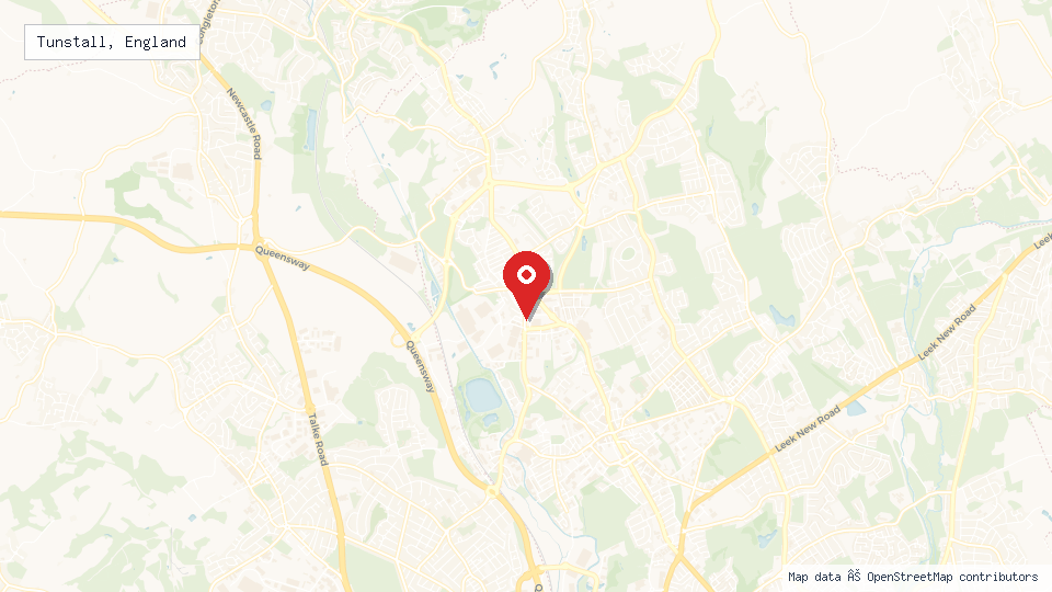 Street map of Tunstall, England with location pin
