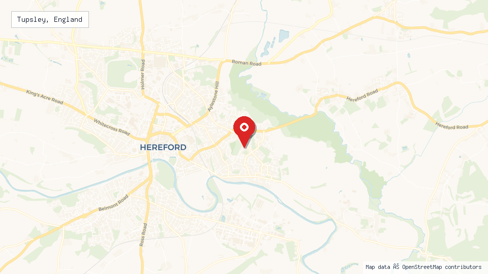 Street map of Tupsley, England with location pin