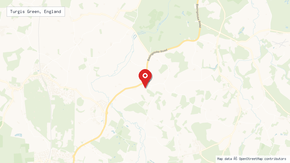Street map of Turgis Green, England with location pin