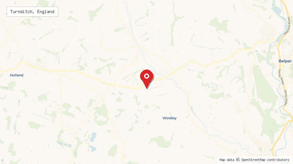 Street map of Turnditch, England with location pin