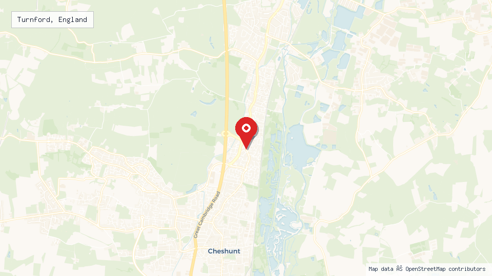 Street map of Turnford, England with location pin