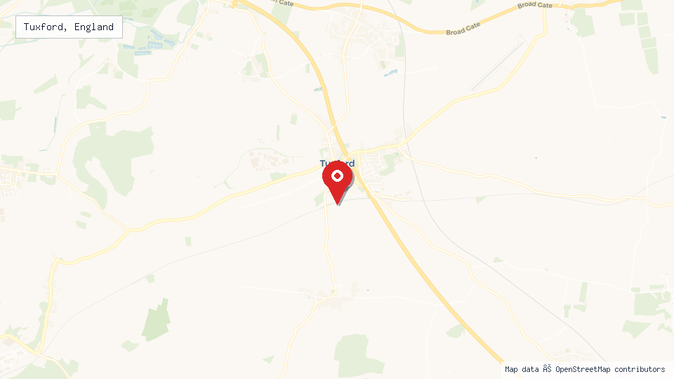 Street map of Tuxford, England with location pin