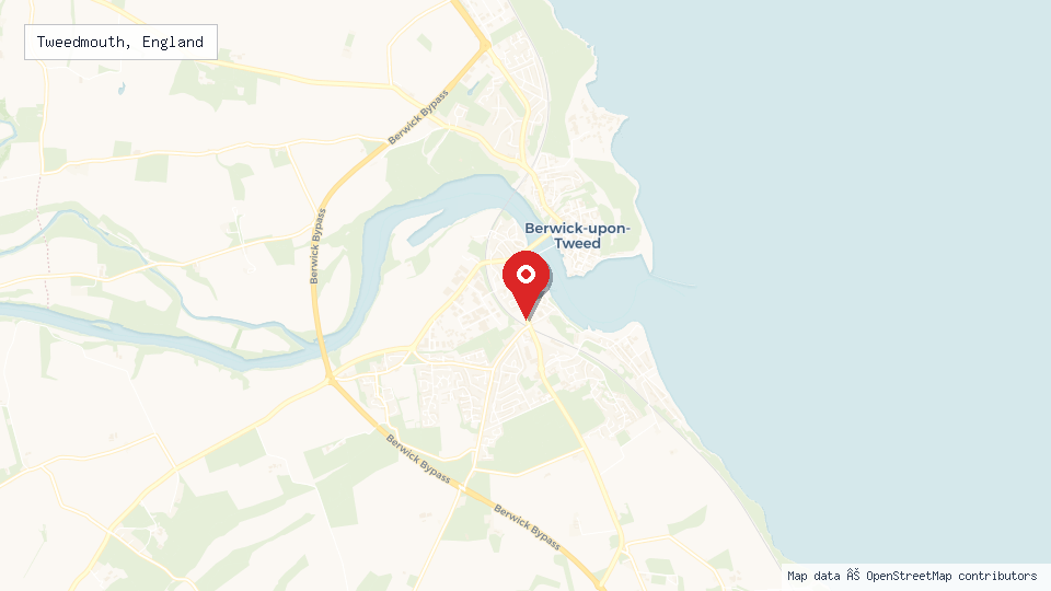 Street map of Tweedmouth, England with location pin